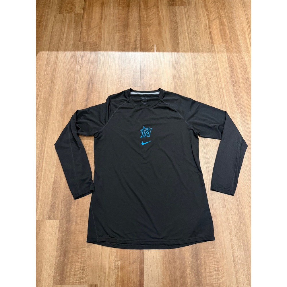 Nike Miami Marlins Shirt Mens Large Black Long Sleeve Dri-FIT MLB Authentic NKXH